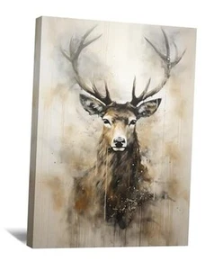 Deer Canvas Wall Art Vintage Elk Watercolor Pictures Wall 18L" x 12W" Deer-7 - Picture 1 of 7