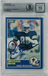 MICHAEL IRVIN FIRMATO 1989 SCORE ROOKIE RC DALLAS COWBOYS BECKETT SLABBED 10 174 - Foto 1 di 2