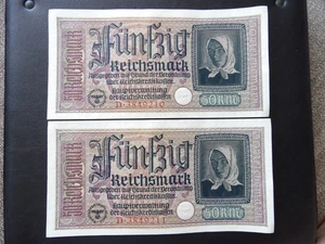 2 pcs 50 Reichsmark Genuine original banknote occupier territories  1939-1945 - Picture 1 of 11