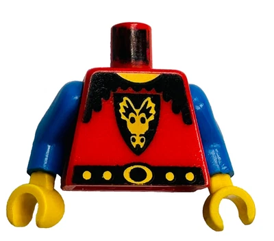 LEGO Dragon Knights Minifigure Torso Red Dragon Face Shield Belt Blue Arms D414 - Image 1 of 3