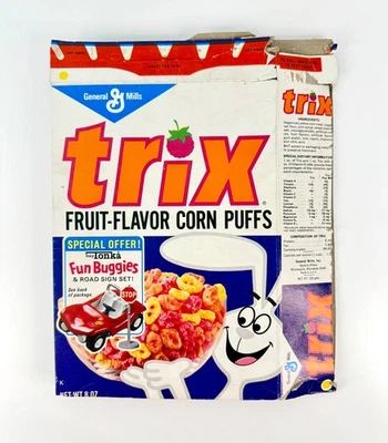 Caja de cereales General Mills Trix vintage años 70 Tonka divertidos buggies coche de juguete premium Foto 1 de 2