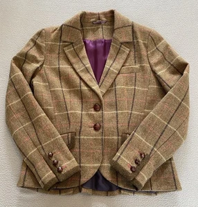 BODEN BLAZER SZ 12 WOMENS BROWN PURPLE CHECK 100% WOOL JACKET SEE DETAIL - Picture 1 of 12