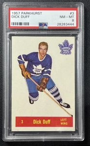 DICK DUFF PSA 8 1957-58 PARKHURST #3 FOGLIE D'ACERO (SOLO 1 SUPERIORE!) 3444 - Foto 1 di 2
