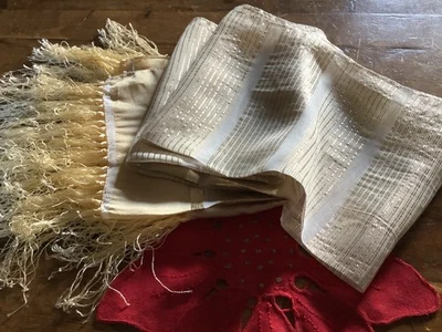 Unusual Retro Gold Striped Table Runner 168 x 37 cms plus Deep Gold Fringe - Image 1 of 4