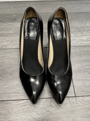 Zapatos de salón de cuero negro de diseñador Yves Saint Laurent tacón alto EE. UU. 9,5 UE 39,5 Foto 1 de 4