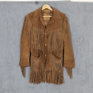Vintage Jo-Kay Wildleder Lederjacke Herren 38 braun Western Fransen Druckknopfleiste 70er - Bild 1 von 15