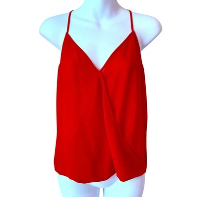 Womens Red Crossover Front Cami Top Small Relaxed Fit Racer Back Sheer Romantic - Image 1 of 4