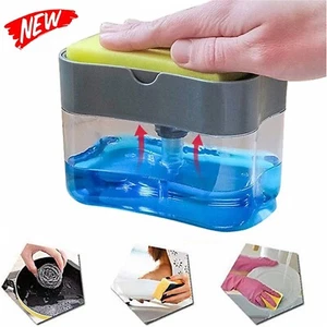 2 in 1 Soap Pump Dispenser Dish Washing Sponge Holder Kitchen Liquid Container - Picture 1 of 9