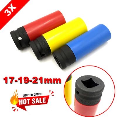 Nüsse Schoneinsätze 3tlg. für Alu-Felgen 17mm 19mm 21mm für Schlagschrauber 1/2" - Bild 1 von 4