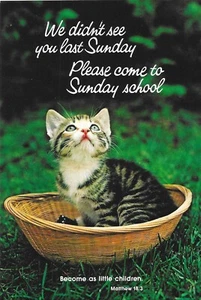 Vintage Cats Kittens Chrome Postcard Tabby Basket Sunday School Scripture - Picture 1 of 2