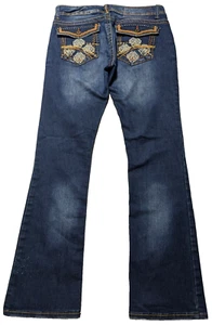 UNIONBAY SKINNY BOOT Juniors 7 Embellished Flap Stretch Denim Blue Jeans - Picture 1 of 20