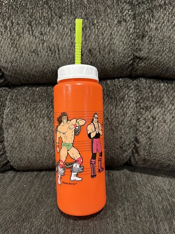 WWF WWE 1990 Water Bottle Ultimate Warrior Hulk Hogan Bret Hart Jake the Snake Cover