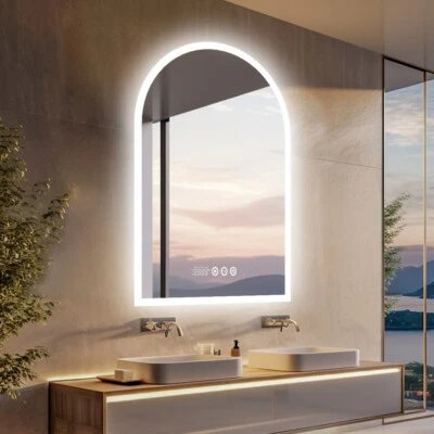 Illuminated Anti-fog LED Bathroom Vanity Mirror with Date and Time Temperature - image 1 of 4