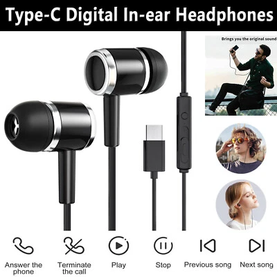 USB C Type C Earphones Wired Earbuds HiFi Stereo Noise Canceling in-Ear Headset - Image 1 of 4