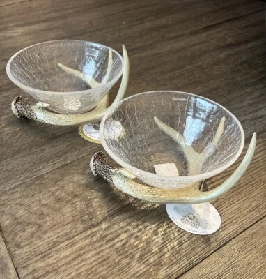 Juego de 2 cuencos y soportes de vidrio Big Sky Carvers Livin Lodge Astler decoración del hogar nuevos con etiquetas Foto 1 de 4