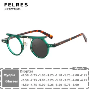 Photochromic Myopia Nearsighted Glasses Unisex Round Punk Personality Sunglasses - Picture 1 of 23