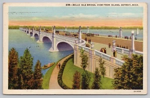 1940s Detroit, MI   Douglas MacArthur Bridge (Belle Isle Bridge)  Linen Postcard - Picture 1 of 2
