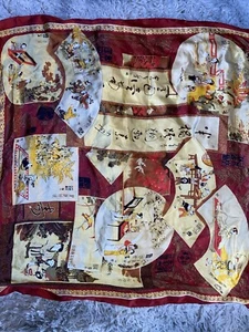 LOVELY 1960s Red SILK SCARF~HAND ROLLED~~30" SQUARE~~ Japanese FLORAL - Picture 1 of 9