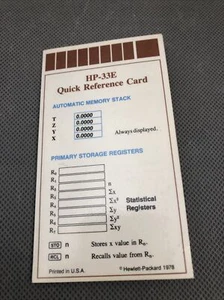 Tarjeta de referencia rápida HP-33E, excelente estado - Imagen 1 de 2