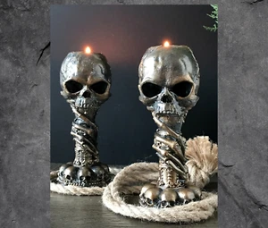 Gothic Decor Skull Candle Holder Tealight Holder Tea light Candle Halloween Gift - Picture 1 of 11