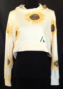 Cider Damen Langarm Crop Top mit Kapuze gelb mit Sonnenblumenmuster Gr. M - Bild 1 von 5