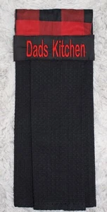 Personalised Self hanging Kitchen Tea Towel / Dishcloth | Dads Kitchen | Check - Picture 1 of 24