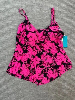 Aqua Green Women's Swimsuit Tankini Top - Hot Pink & Black - Tiered Top Size 1X - Image 1 of 4
