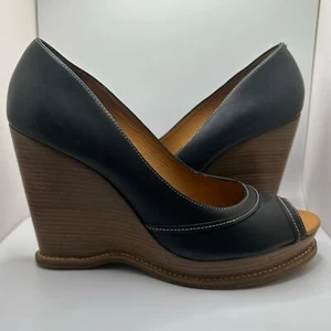 Zapatos de cuero Michael Kors Newton negros con tacón de cuña punta pep talla 9,5 - Imagen 1 de 11