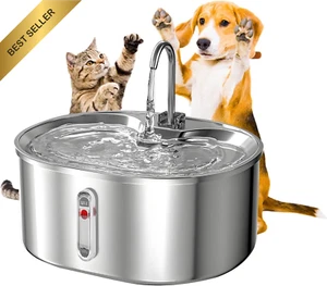 3.2L Stainless Steel Cat Water Fountain, Automatic Pet Dispenser, Level Indicato - Picture 1 of 12