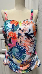 Women Multi Floral Protea Tankini Raisins Curve Size 16W Underwire MSRP $58 - Picture 1 of 12