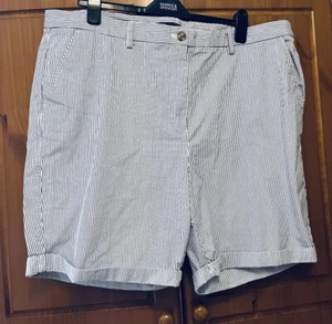 M&S Collection White Blue Pinstripe Stretch Cotton Chino Shorts UK22 L7.5" - Picture 1 of 5