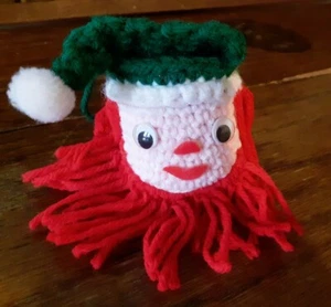 Vtg Crochet Candy Container Handmade Santa Christmas Ornament  - Picture 1 of 7