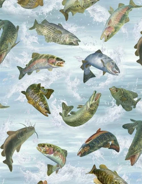 First Catch By Wilmington Prints - Blue Fish Toss  #10147-417 Foto 1 de 1