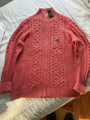 LL Bean Sweater Womens L Coral Long Sleeve Full Zip Cable Knit Mock Neck 298836 - Image 1 of 4