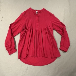 Sundance Blouse Womens Medium Red Long Sleeve Pintuck Button Front Rayon Top - Picture 1 of 8