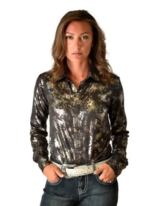 Cowgirl Tuff Western Shirt Womens L/S Button Snakeskin M Black 100670 - Picture 1 of 2