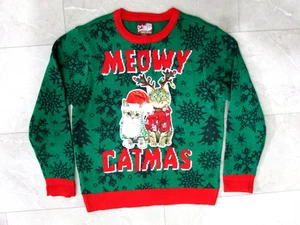 Ugly Christmas Sweater Meowy Catmas Cats Size L Pullover - Picture 1 of 4