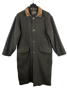 VTG Eddie Bauer Tweed Overcoat Jacket Mens Small Wool Leather Collar Trench Coat - Picture 1 of 16
