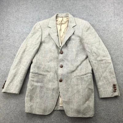 Blazer Harris Tweed Vintage Masculino 40 Longo Casaco Esportivo de Lã Cinza Tecido à Mão EUA - Imagem 1 de 4