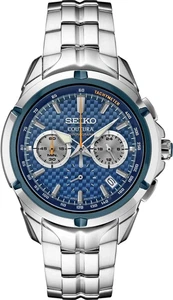 Seiko SSB431 Coutura Chrono Blue Carbon Dial 43mm Steel Quartz 10ATM Men's Watch - Picture 1 of 2