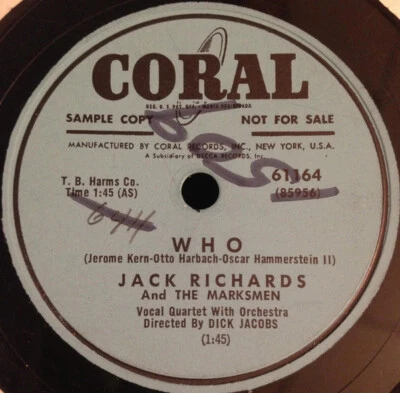 Jack Richards (2) And The Marksmen (14) - Hers and His / Who 1954 10", Promo Cor - Image 1 of 2