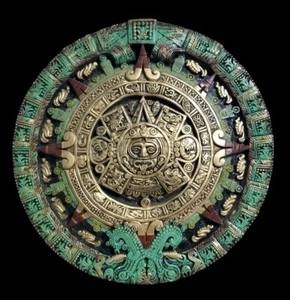 Maya Azteken Kalender Wandrelief groß 18" grün gold 3D Sonnenstein 12 Pfund - Bild 1 von 9