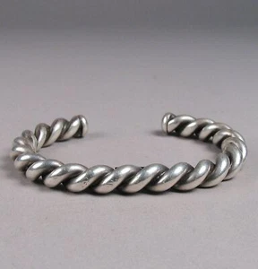 Bracciale in argento sterling 925 massiccio braccialetti grossi intrecciati regolabili - Foto 1 di 4
