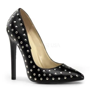 Devious Pleaser Sexy 20ST Goth Leder Stiletto Pumps Schuhe Nieten Fetisch Absatz 8 - Bild 1 von 3