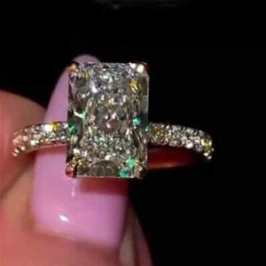2.50 TCW Radiant Moissanite Hidden Halo Engagement Wedding Ring 9K Yellow Gold - Picture 1 of 13