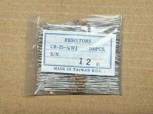 200 pcs 12 ohm resistor CR-25-1/4WJ carbon film resistors 1/4 watt 5% LOT USA - Picture 1 of 3