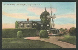 Southampton Long Island NY: postal coloreada a mano de la década de 1930 Old Mill Cottage - Imagen 1 de 2