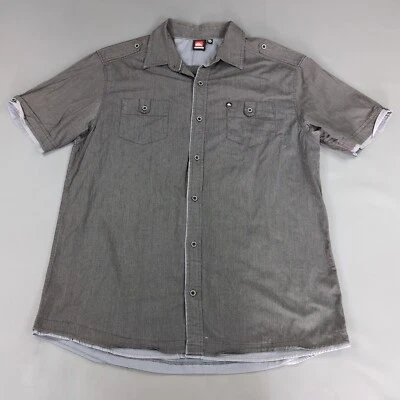 Quicksilver Button Up Shirt Mens Extra Large Grey Stripeed Short Sleeve Y2K  - Image 1 of 4