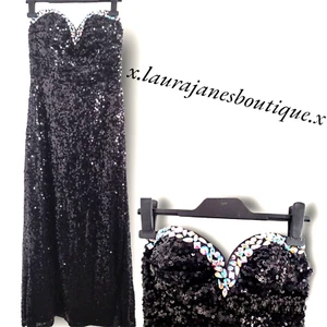 Quiz size 14 Black Jewel Top Sequin Long Evening Dress Formal Christmas Stunning - Picture 1 of 4