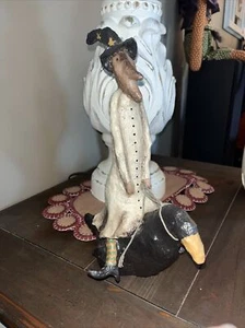 Witch Riding A Crow Figure Figurine Primitive Halloween Decor - Picture 1 of 7